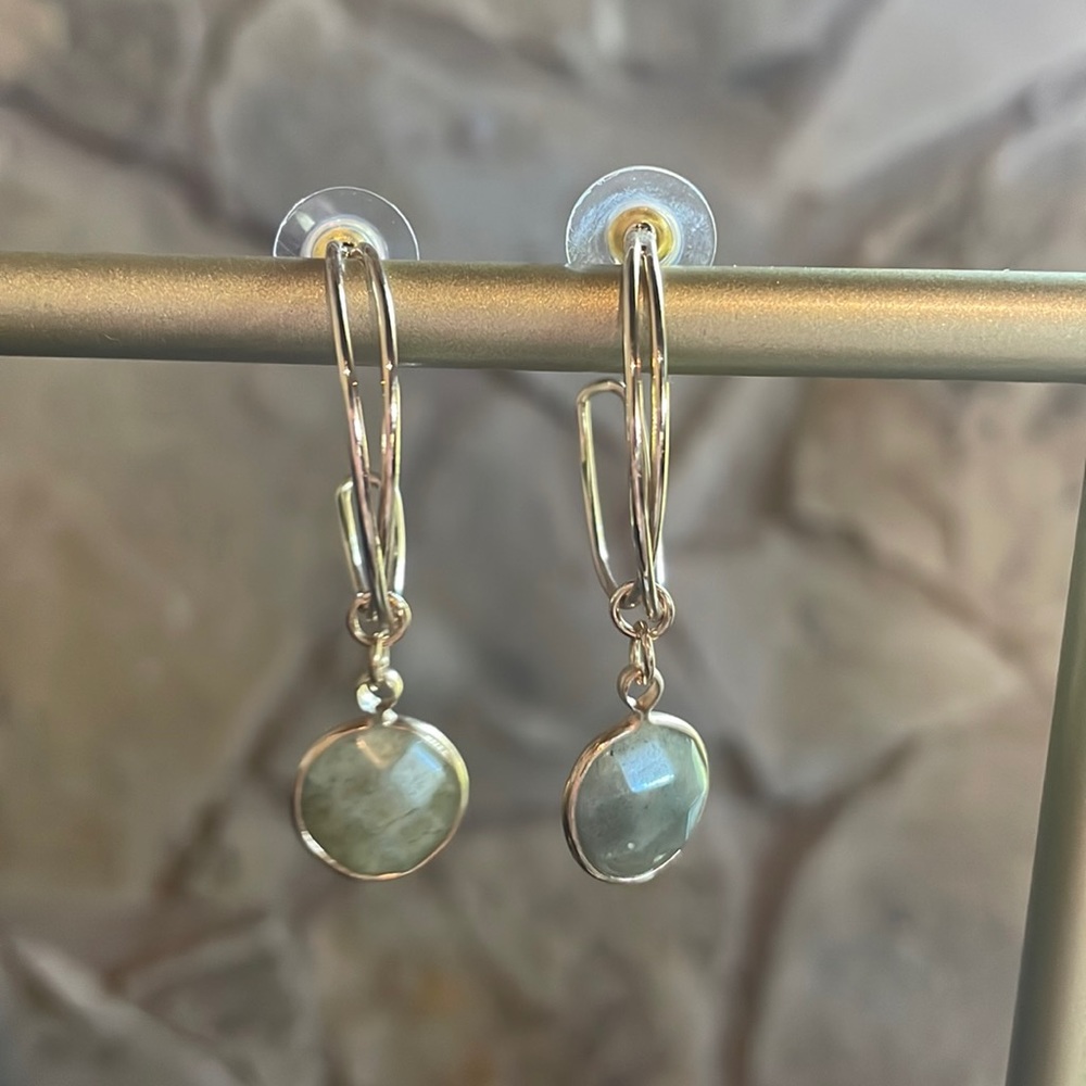 Green Stone Hoops